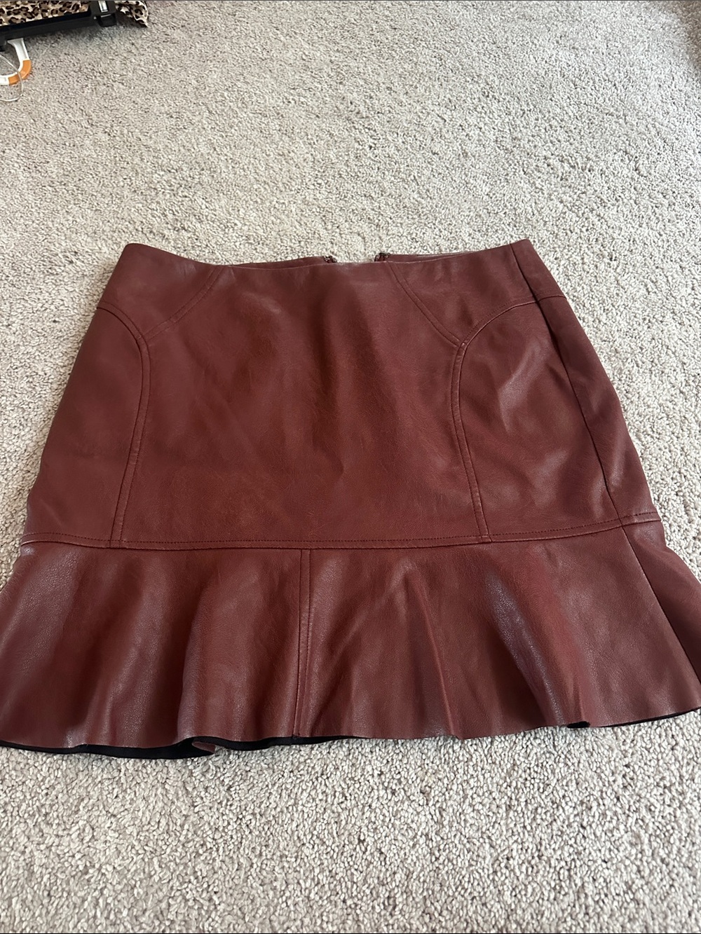 BCBGMaxAzria Maroon Faux Leather Peplum Mini Skirt